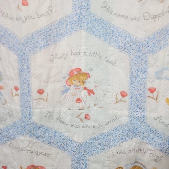 Vintage Nursery Rhyme Baby Quilt Blanket Double Sided Teddy Bears Embroidered - Picture 5 of 12